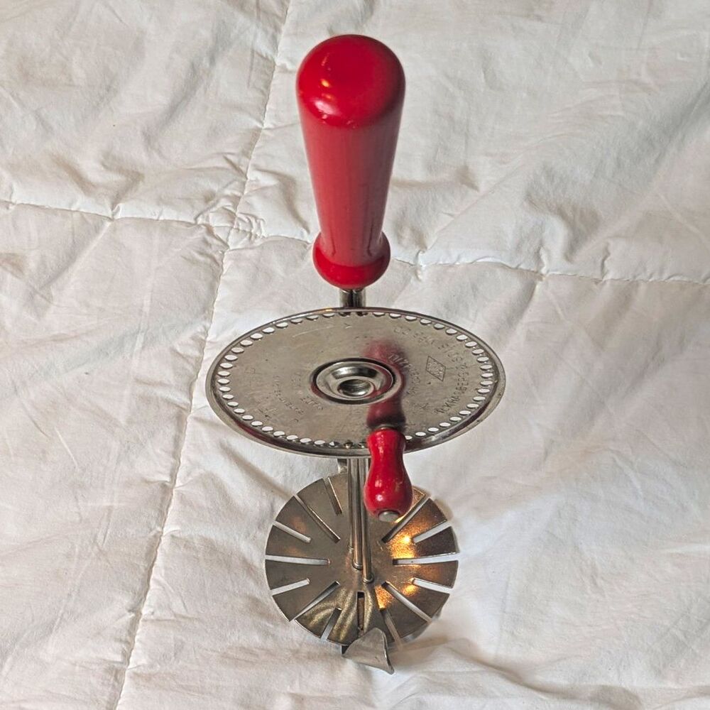 Vintage KRASCO Jiffy Whip Hand Held Mixer 1940s-1950s Red Painted Wood Handle